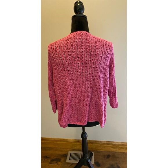 J Jill Rose Pink Linen Cotton Blend Open Weave Cardigan Sz Large Fuchsia Pink - Picture 5 of 10